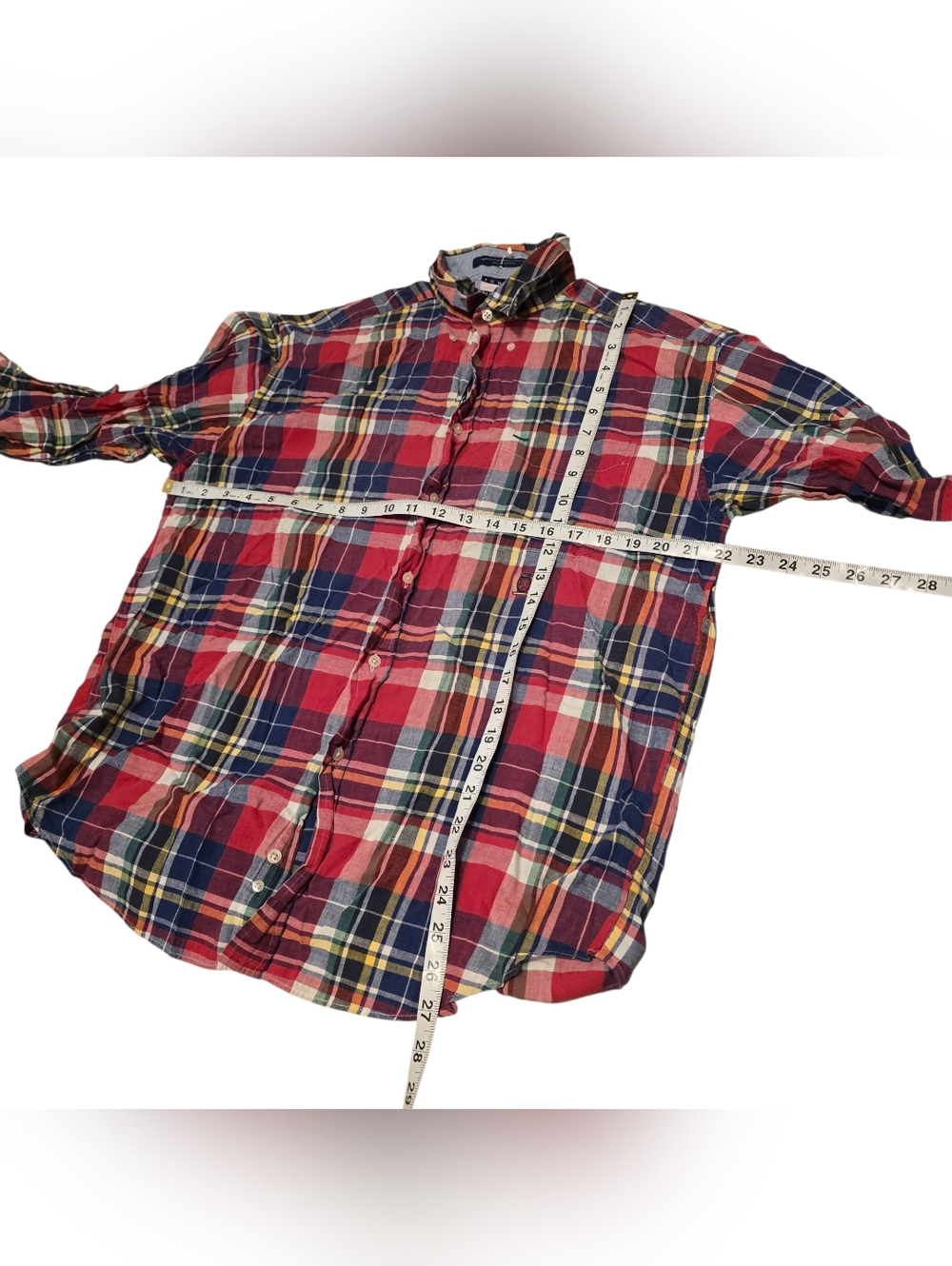 Tommy Hilfiger Plaid Red Blue Green Yellow Long Sleeves Shirt L Mens - Picture 5 of 6